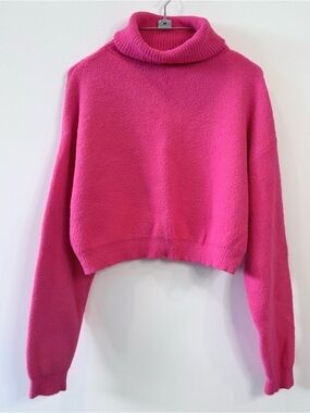 Zara Fuzzy Turtleneck Cropped Sweater / Pink / S